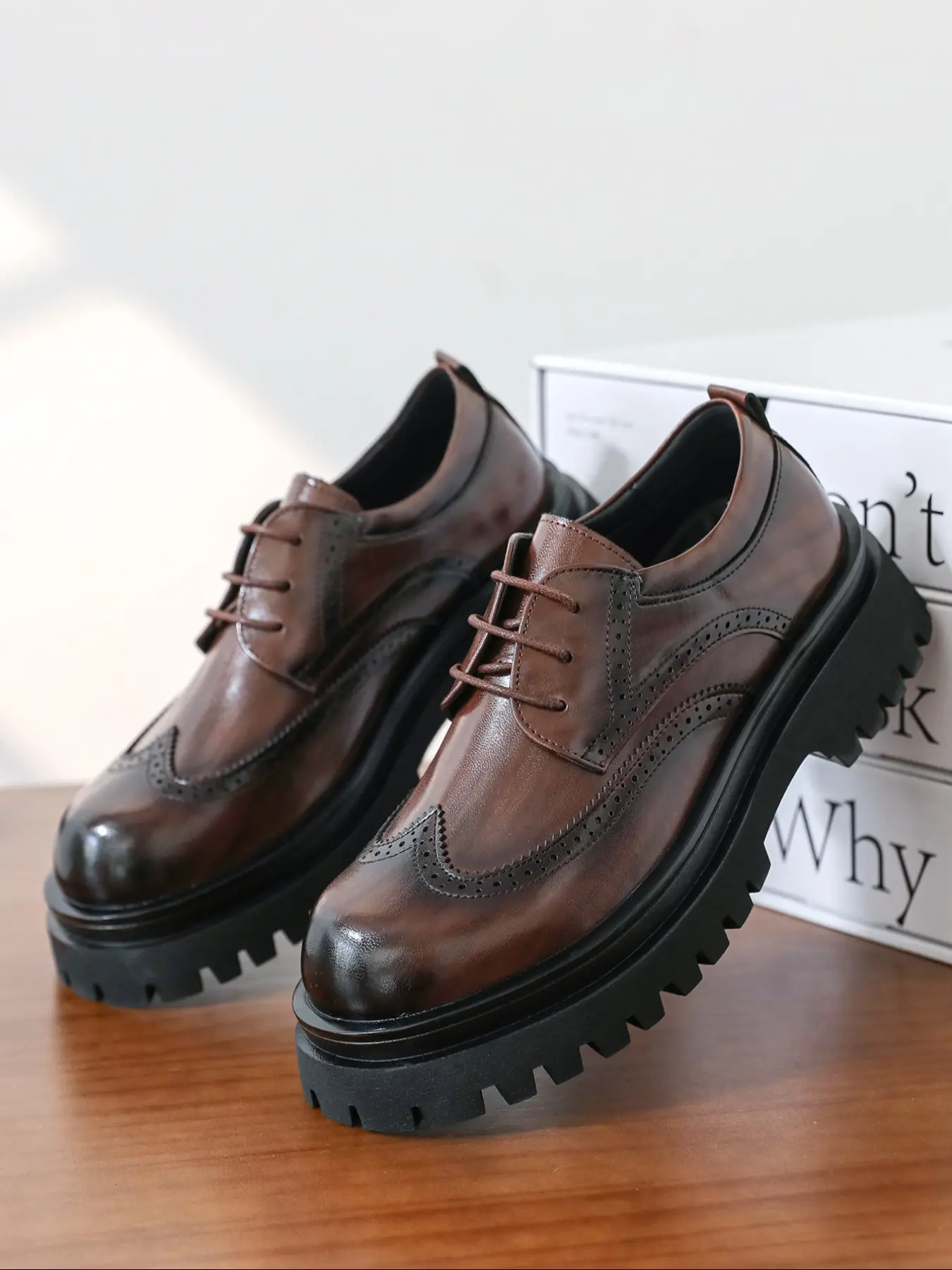 Men's Block Heel Chunky Thick Sole Elevator Casual Closed Oxford Shoes, PU Leather Shoes, Comfortable and Stylish Footwear for Daily Wear, Perfect for Men Seeking Height Increase