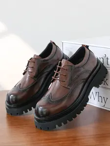 Men's Block Heel Thick Sole Elevator Casual Shoes, PU Leather Shoes, Comfortable and Stylish Footwear for Daily Wear, Perfect for Men Seeking Height Increase