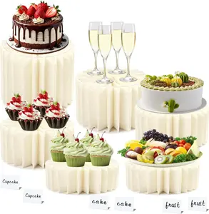 6 Pcs Foldable Buffet Risers ,Table Cylinder Display Stand Foldable Bases,Multi-Dessert Stands for Cupcakes,, Wedding, Event ,Jewelry (white, 4 sizes 6pcs)