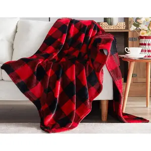 Fleece Throw Blankets, Buffalo Plaid Throw Blanket for Couch Sofa Bed, Soft Warm Fuzzy Cozy Plush Checkered Blanket, Lightweight Farmhouse Decor(Red and Black Plaid, 50" x60")