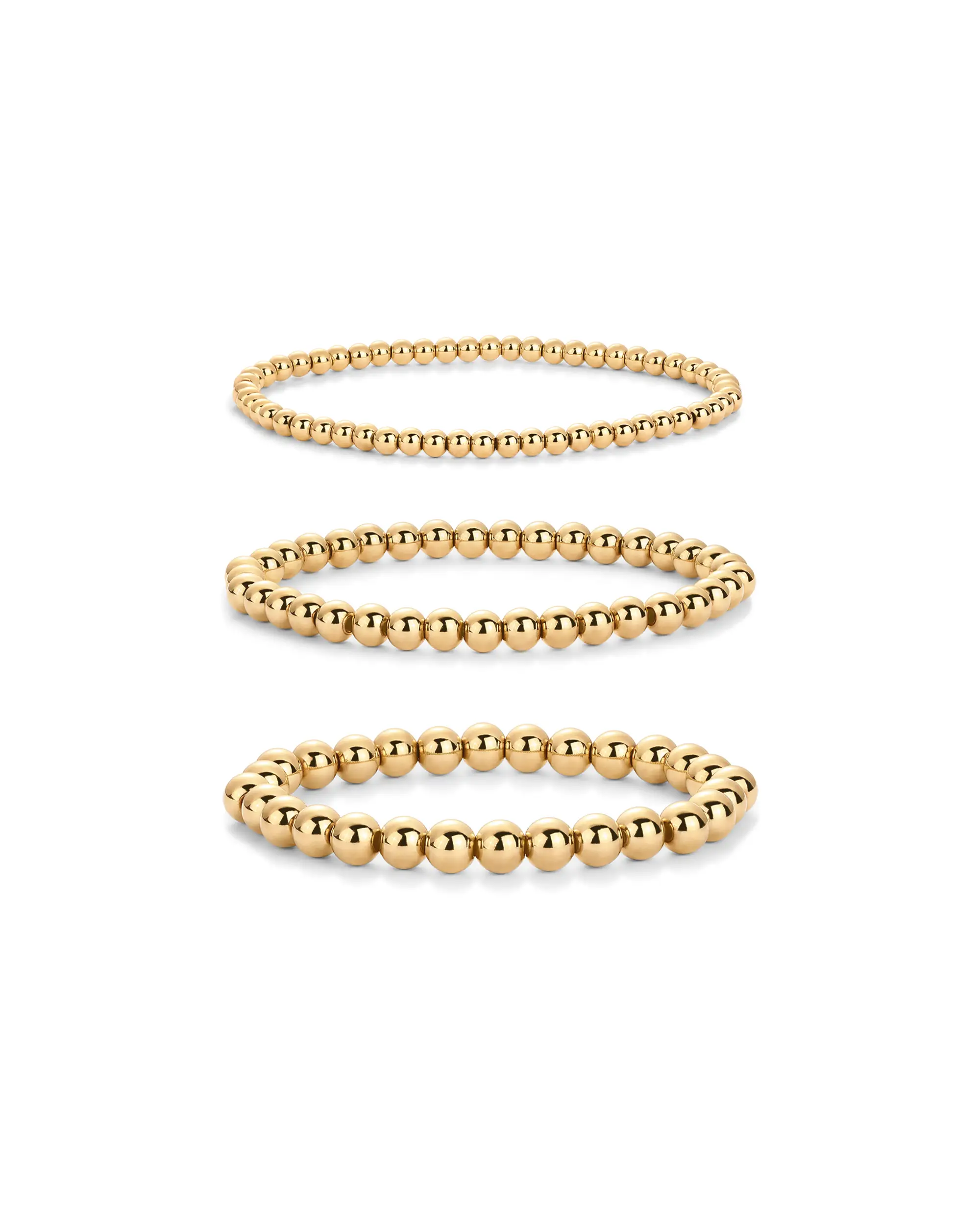 PAVOI 14K Gold Plated Beaded Bracelet Pack for Women - Waterproof 3-Piece Stretchy Bracelet Set - Stainless Steel Ball Trio Bracelet Stack