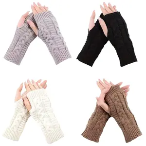 4 Pairs Women’s Knitted Fingerless Gloves – Winter Wrist Warmers with Thumb Hole, Soft Stretchy Crochet Arm Sleeves for Typing, Driving, Outdoor Work & Everyday Wear