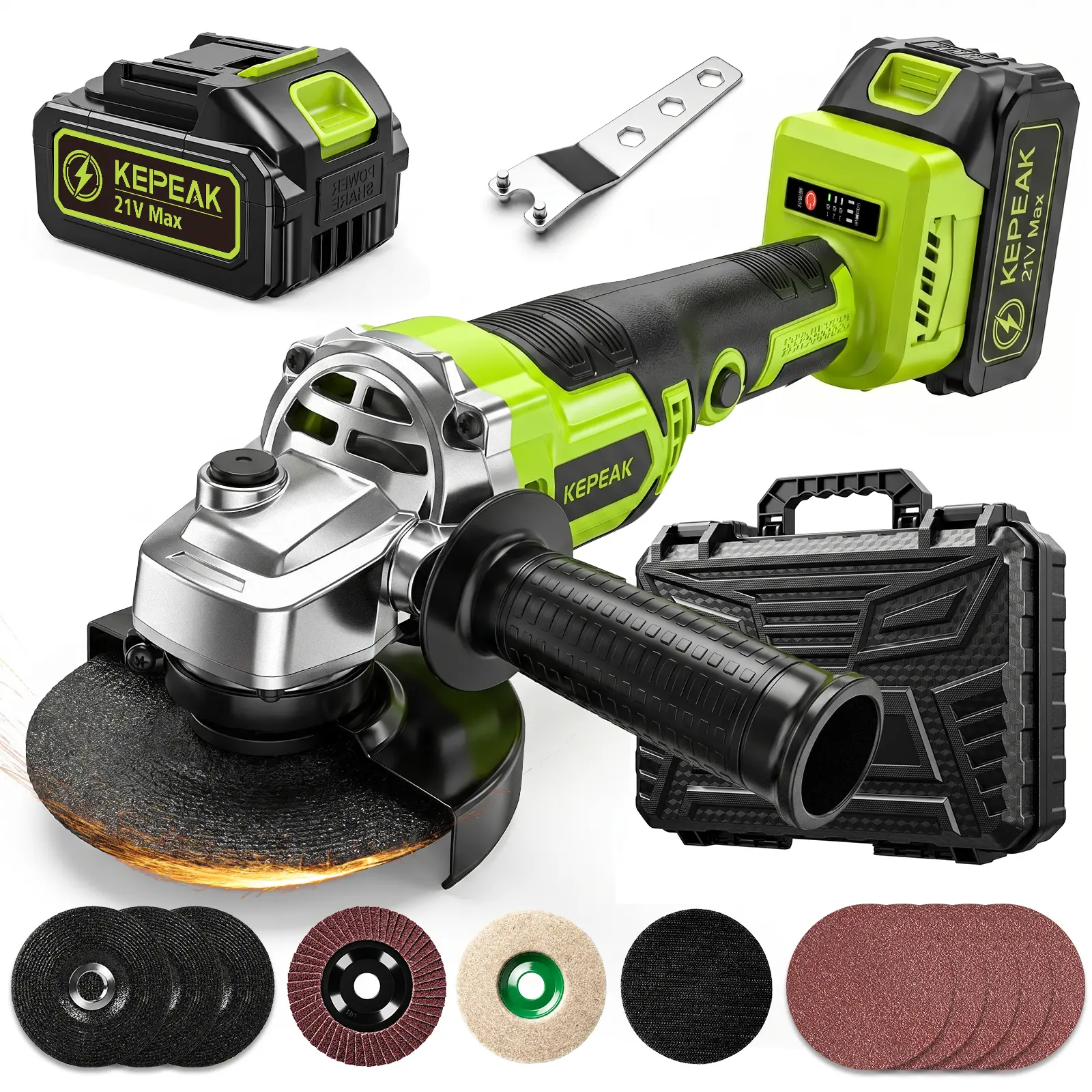 【Father's Day Gift】21V 5 inch Electric Grinder Cordless Angle Grinder Power Tools with 2 X 4.5Ah Battery, Adjustable Handle,Brushless Motor for Polishing, Grinding & Cutting