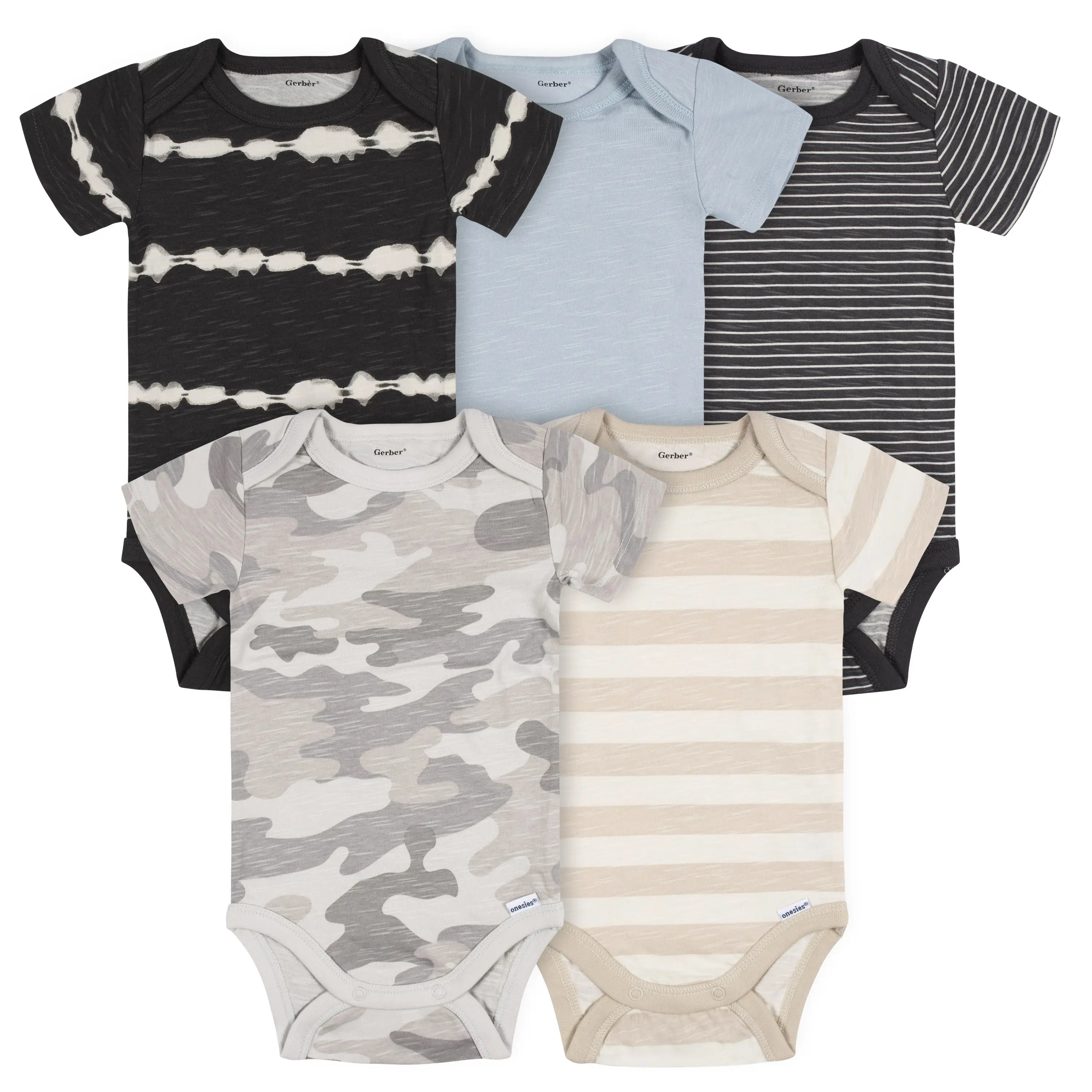 5-Pack Baby Boys Stripes & Camo Short Sleeve Onesies® Bodysuits
