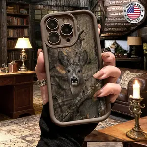 Cool Deer Woodland Camouflage Nature Aesthetic Design Case for iPhone 17 16 15 14 Pro Max 13 12 11 XR XS Plus Air Slim Shockproof Anti Drop Protective Durable TPU Cover