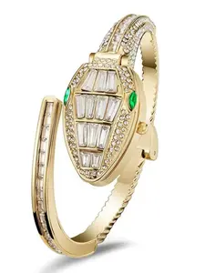 Women's Snake Bracelet Luxury Open Bangle Watch, Diamond-Embedded Fashion Quartz Watch, Elegant Alloy Case, All Seasons Jewelry Gift