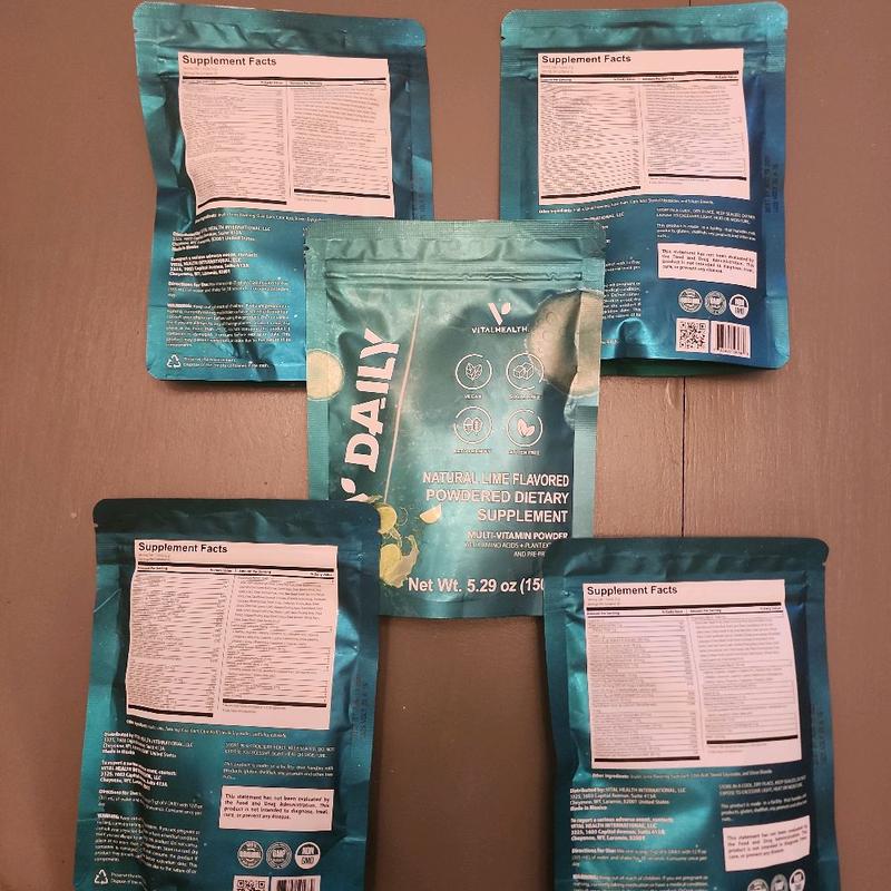 VitalHealth V-Daily Natural Lemon Flavor Optimum Multivitamin Supplement for Energy Immunity & Digestion Support 100% Natural GMP Certified Non-GMO Powdered Dietary Supplement Beverage Healthcare Fitness Edible