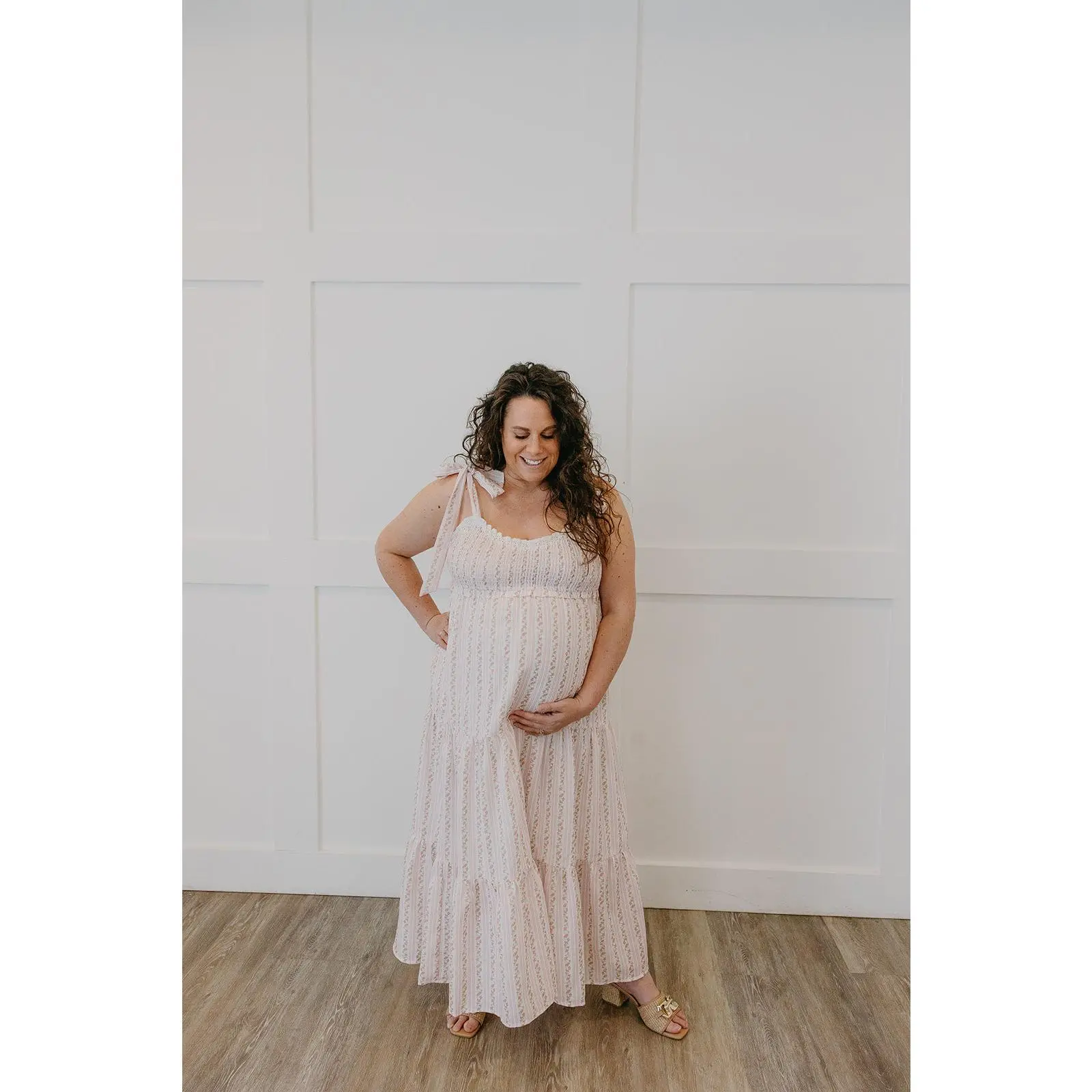 The Sweetheart Bow Shoulder Maxi | Bump Friendly Romantic Dress