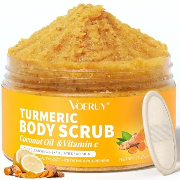 Body Scrub, Turmeric Exfoliating Body Scrub, with Coconut Oil & Vitamin C, Bikini Area Exfoliator Gently Exfoliate Body Hand and Foot Scrub, Moisturized Skin for Women and Men, 11.28oz/320g