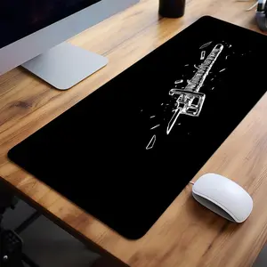 Katana Pattern Mouse Pad, 1 Count Large Gaming Mouse Pad, Office Desk Accessories, Non-slip Rubber Base Stitched Edge Desk Pad for Laptop Desktop