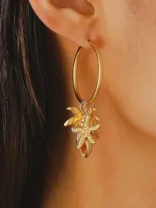 Summer Vacation Style Earrings, Unique Fashion Fresh Bohemian Earrings, Large Circle Starfish Shell Pendant Earrings, Perfect for Travel