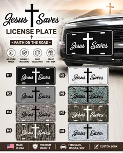Jesus Saves License Plate Christian Cross Camo Vanity Plate Custom Religious Car Tag Personalized Faith Auto Decor Black White Camo Front License Plate Gift for Men Women Truck SUV Inspirational Gift