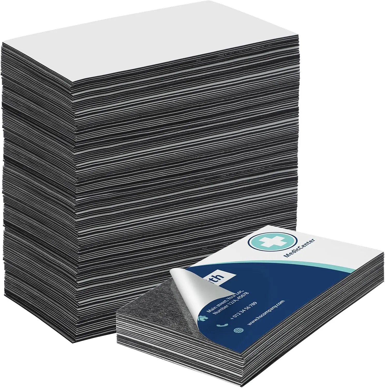 MaxGear Business Card Magnets Peel and Stick, Self Sticky Name Card | 2x3.5 Flexible Self Adhesive Business Cards with Magnetic Backing, for Custom Business Cards, Contact Cards, Client Cards
