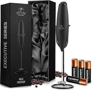 Zulay Kitchen Powerful Milk Frother Wand With 2 Duracell Batteries - Ultra Fast Handheld Drink Mixer - Electric Whisk Foam Maker for Coffee, Lattes, Cappuccino, Matcha, Hot Chocolate & Creamer - Black