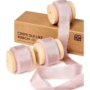 Ribbon 5/8" Double  Silky Satin Ribbon 15 Yard Crepe Silk Like  Frayed Fringe for  Wrapping  Shower Wedding Bridal Bouquet Decor Dusty  Rose