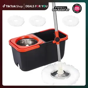 Upgraded Mop & Bucket Set with 360° Rotatable Mop 3 Microfiber Heads 61-Inch Adjustable Handle Efficient Cleaning Supplies，Mop And Bucket Set,  Folding Bucket，new mop