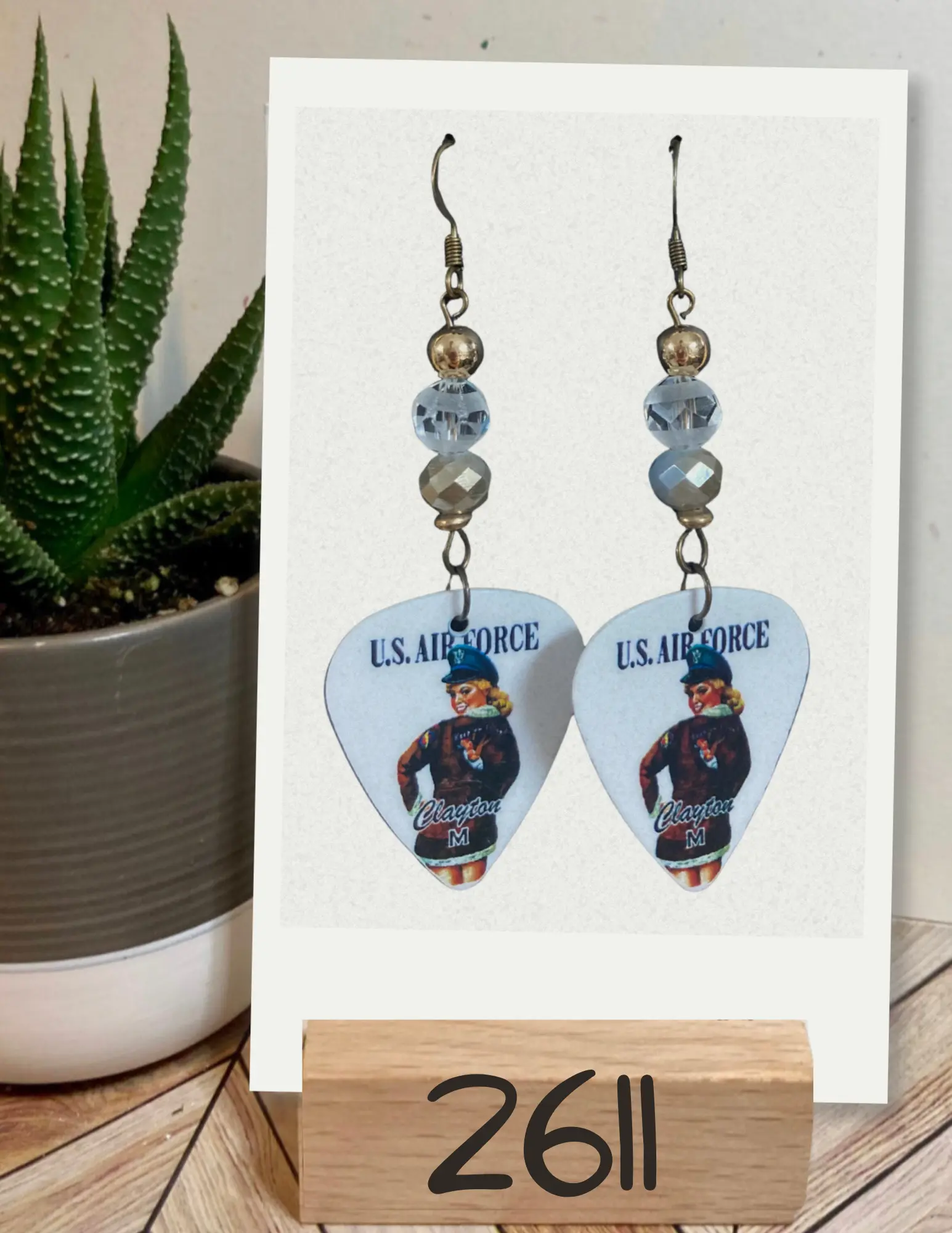 Air Force Pin-Up Guitar Pick Earrings - 2611
