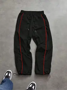 Men's Wide Leg Sports Pants with Drawstring and Side Stripes, Comfortable Breathable Casual Wear for Outdoor Activities