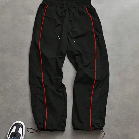 Men's Wide Leg Sports Pants with Drawstring and Side Stripes, Comfortable Breathable Casual Wear for Outdoor Activities
