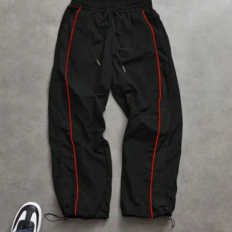 Men's Wide Leg Sports Pants with Drawstring and Side Stripes, Comfortable Breathable Casual Wear for Outdoor Activities