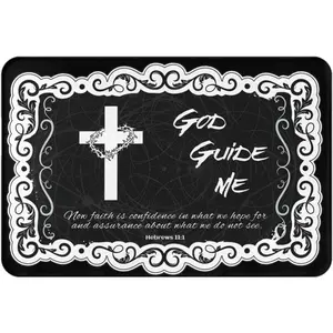 "God Guide Me" Flannel Prayer Mat, Cross with Crown of Thorns Design, Soft Kneeling Pad with Hebrews 11:1 Verse