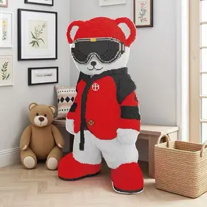 7646pcs Kung Fu Teddy Bear 3D Puzzle Building Block Creative Decoration Gift for Birthday Halloween Valentine Christmas Eve Home Party Decor