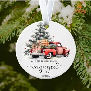 Christmas Ornaments 2025 Our First Christmas Engaged Ornament 2025 Engagement Gifts for Couples Xmas Gifts Newly Engaged Couples Hanging Decorations for Bride to Be Friends 3Inch Ceramic