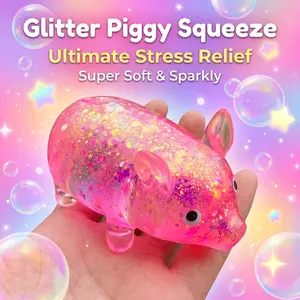 Cute Glitter Piggy Squishy Squeeze Toy, Soft Sparkly Stress Relief Pig Toy, Slow Rebound Sensory Fidget Toy for Kids and Adults, Anxiety Relief Decompression Toy, Slow Rising Squishies