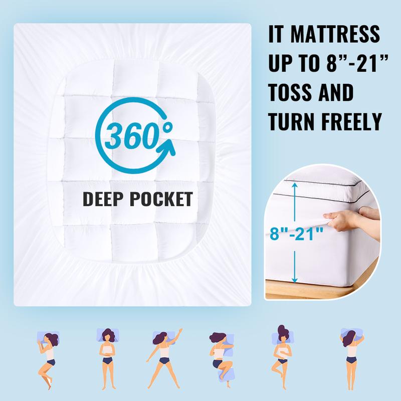 WeCharmer Premium Microfiber Extra Thick Mattress Topper 1000 GSM Down Alternative Plush Pad with 8-21 Inch Deep Pocket Cooling Pillow Topper