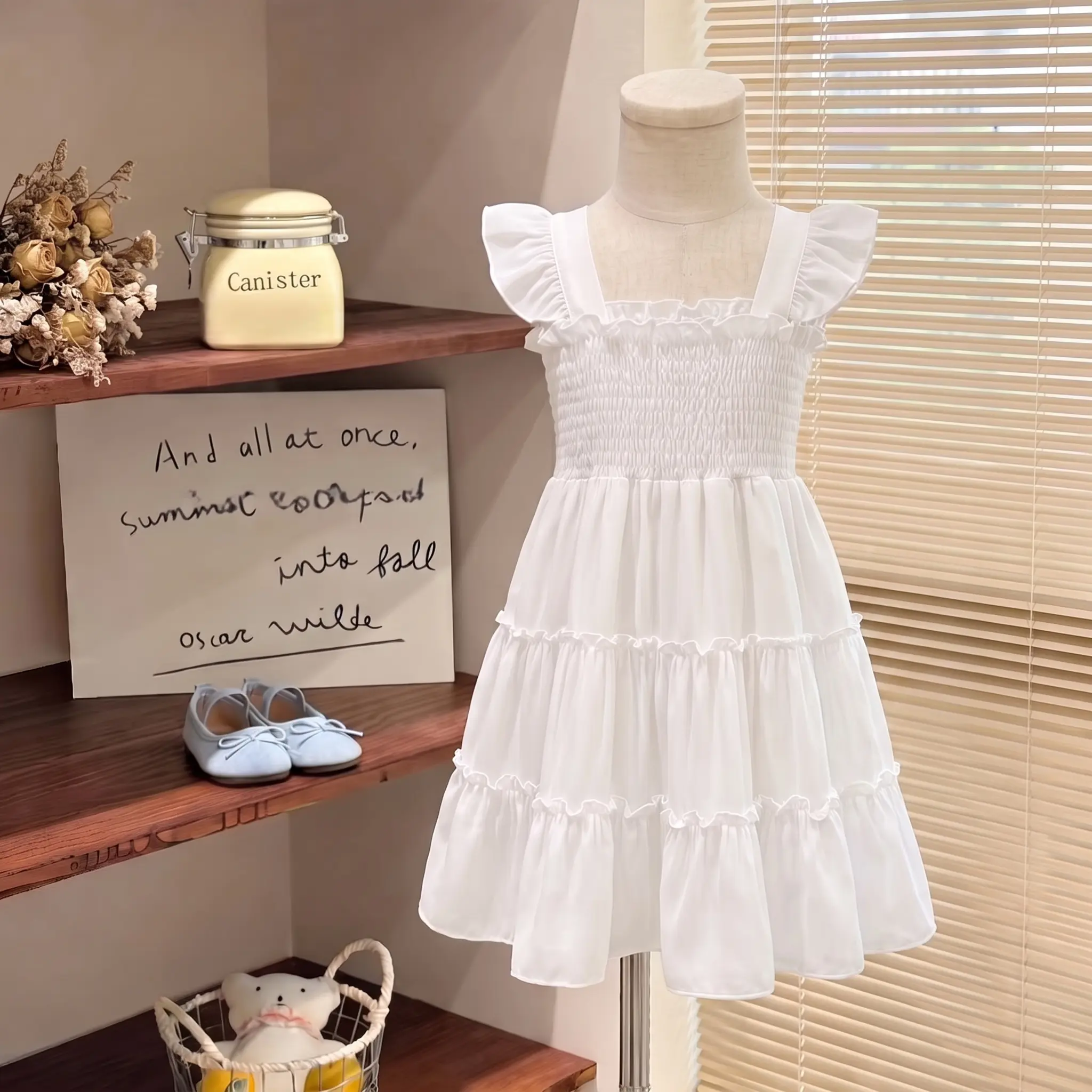 Younger Tree Toddler & Baby Girls' Sleeveless Plain Sundress - Solid, Ruffle Trim, Casual Summer Outfit with Bow Back, Baby Clothes Girl, Casual Wear, Cotton Blend