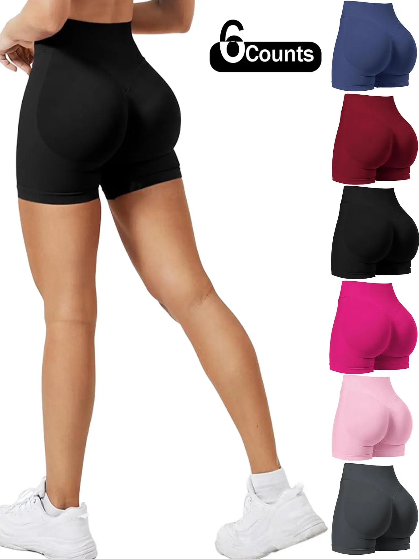 Women's Solid High Waist Sports Shorts, Elastic Sporty Shorts, Activewear Shorts, Workout Exercise Shorts, Comfy Breathable Seamless Skinny Shorts for Gym Workout Running, Athletic Fitness Shorts