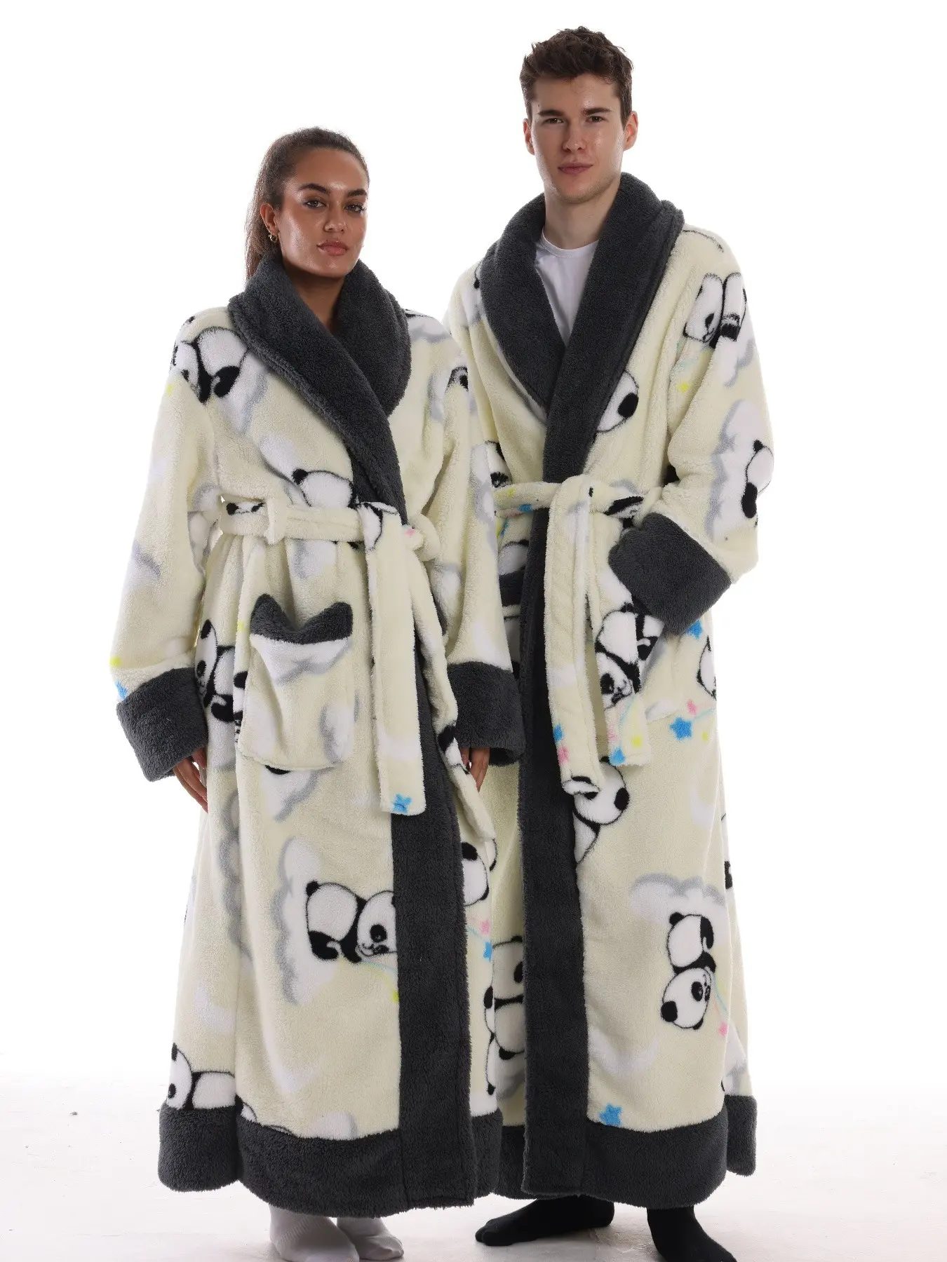 1-piece Flannel Pajamas Home Clothing Robe Bathrobe Wearable Blanket Loose Long-sleeved Plus Size Leisure Thickened Extra Long Warm Women's Home Winter Soft Winter Waist Tie Can Be Worn Out Pockets Hooded Leopard Print