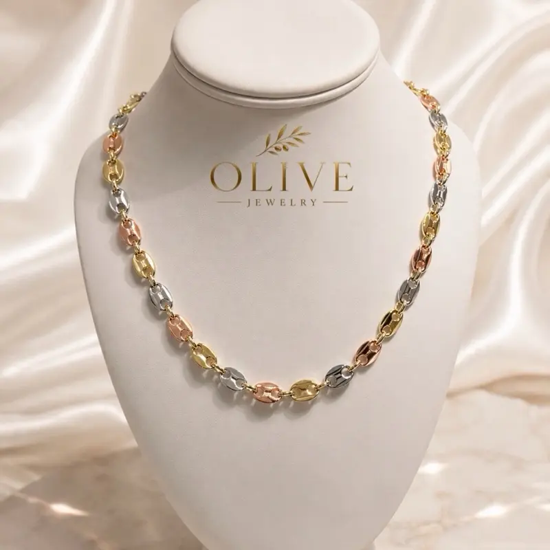Olive Jewelry Sunset Necklace- three tone necklace 18 to 20 inch long 8mm perfect for everyday wear non tarnish material