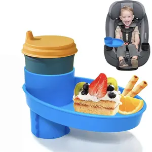 Car Seat Snack Tray for Kids: Kids Car Tray with Cup Holder, Toddlers Road Trip Essential, Travel Snacks Food Plate for Stroller, Snack Tray with a Cup Holder (Blue)