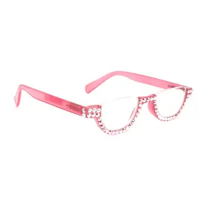 Half Moon, (Bling) Woman Reading Glasses W (Rose, AB Aurora Borealis) Genuine European Crystals Reader +1.25 +1.50.+4 Frame, NY Fifth Avenue