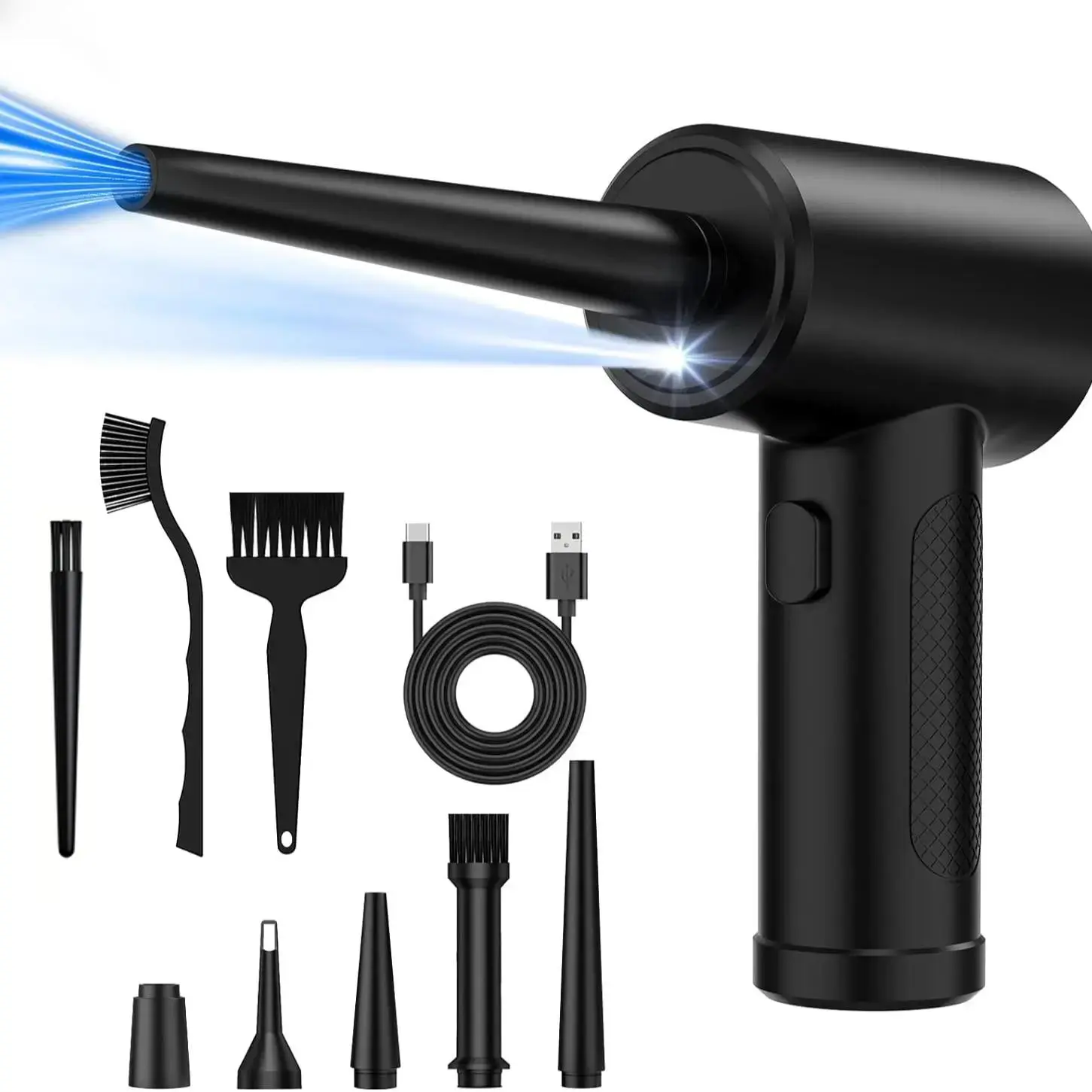Portable Cordless Air Duster, Multifunctional USB Rechargeable Handheld Blower for Car, Computer Keyboard, Laptop & Camera Cleaning, Black