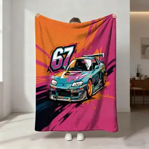 Cool Car and Number 67 Print Blanket, Soft Flannel, Breathable and Warm, Easy to Care, Home Nap Cover, Gift, Bedroom Decor, Pet Blanket