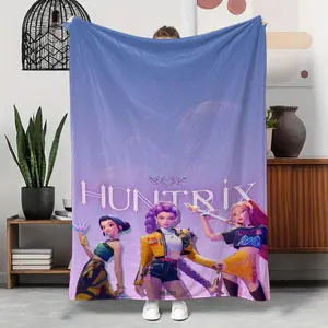 Huntrix Character Flannel Digital Print Blanket, Soft and Skin-Friendly, Vibrant Colors, Perfect for Home, Watching TV, Napping, Cozy Throw Blanket, Cross-Border Bestseller!