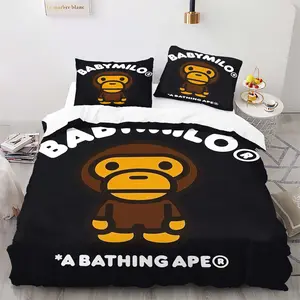 Streetwear Classic Cartoon Monkey Duvet Cover Set and 1-2 Pillowcases No Core, Black Background & Large Monkey Pattern, Soft and Comfortable, Minimalist Trendy Playful Bedroom Decor, Gift for Fans, Fashionista