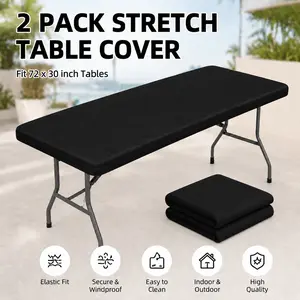 2-Pack High-Quality Rectangle Stretch Table Covers for 6ft Tables, 30x72 Inches Secure Washable Polyester, Fits Indoor-Outdoor Parties Weddings