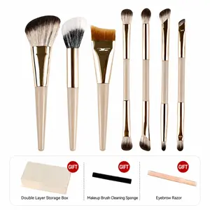 Double-Ended Eyeshadow Makeup Brush Set, 7-Piece Makeup Brush Kit with Brow Knife, Plastic Frame, No Battery, Single Item