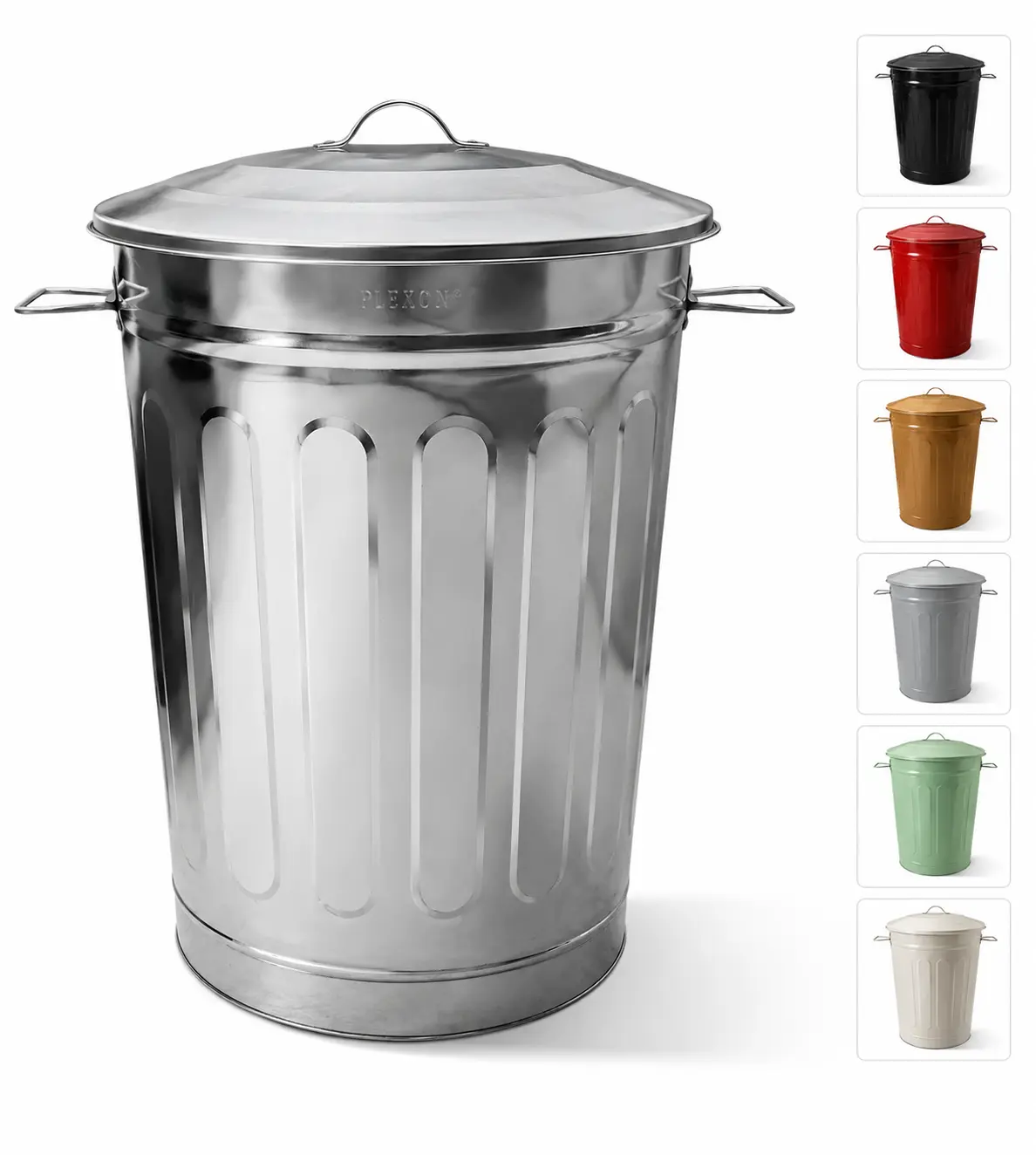 13-Gal Round Kitchen Trash Can - Vintage Metal Outdoor Garbage Container with Lid, Retro Farmhouse Household Bin, Old School Modern Ash Bucket (Beige, Silver, Green, Gray, Copper)
