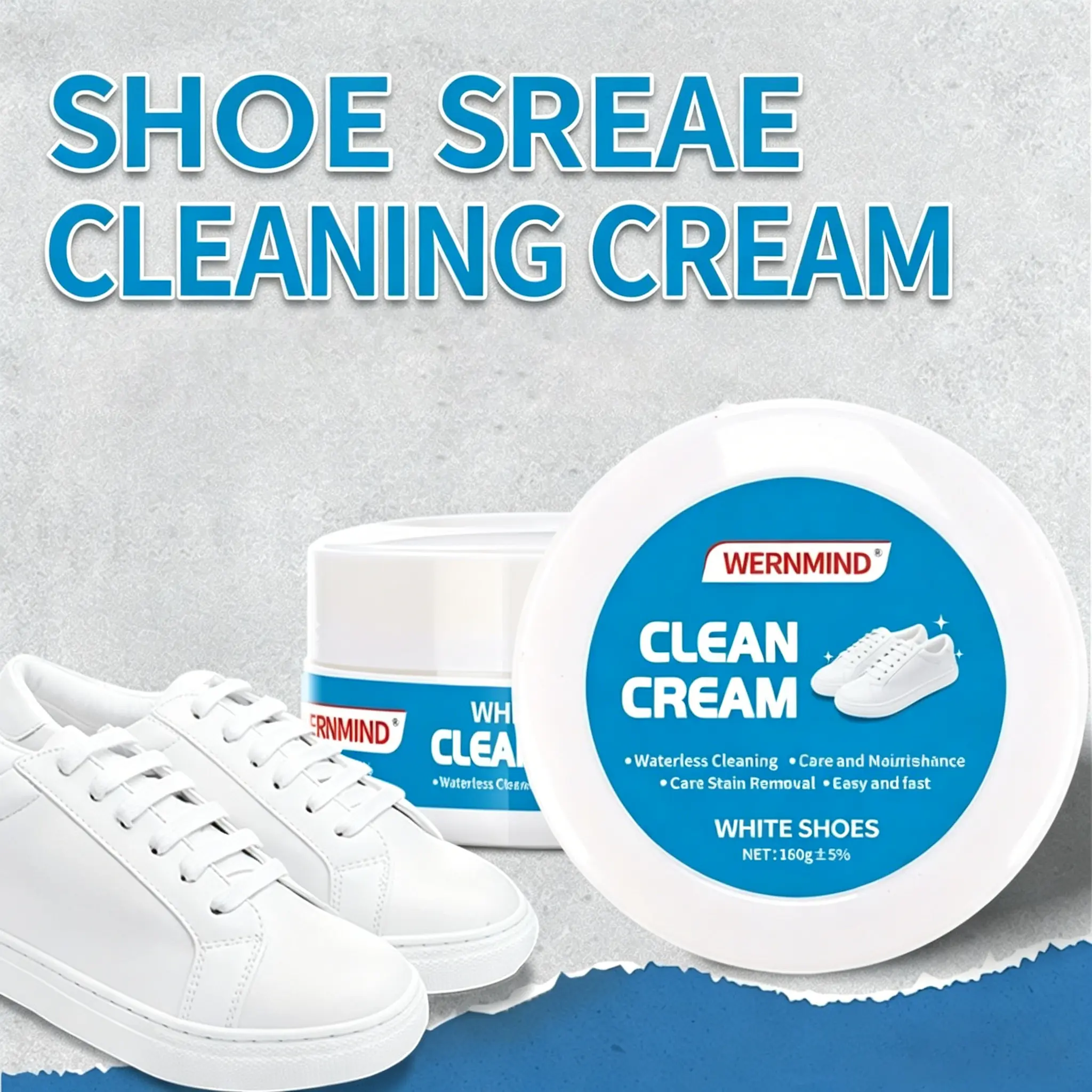 White Shoes Cleaner Cream, Multipurpose No-Wash Solid Cleaner with Sponge for Leather, Silicone, Car Interiors, Sneaker Footwear Care