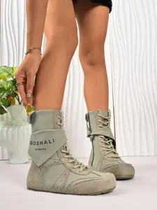 Women's High-Top Boots, Vintage Style Lace-Up Side Zipper Work Booties, Casual Retro Short Shoes for Fall Season