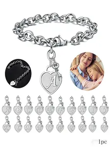 1pc Heart Shape Initial Bracelet Women Gift - Engraved 26 Letters Initial Pendant Bracelet, A-Z Bracelet For Birthday Christmas Mother Sister Jewelry Gift For Women Teen Girls