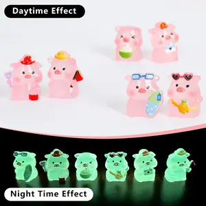6pcs Mini Resin Animal Night Light Decorations, Pig Figurines, Fairy Garden Home Desk Decor, DIY Craft Kits, Party Gifts