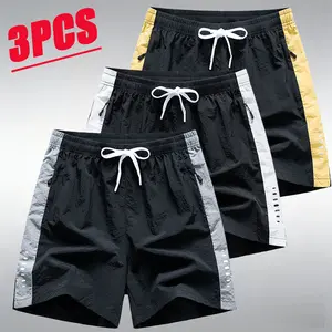 Men’s 3-Pack Colorblock Quick-Dry Sports Shorts, American street-style streetwear design, ice silk breathable fabric that stays cool and wicks sweat without feeling clingy, drawstring elastic waistband for a snug fit without constricting the belly, zipper