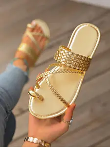 Women's Braided Flat Sandals, Casual Summer Beach Slippers, Big Size 43 Women's Open Toe Shoes, Comfortable Rubber Sole