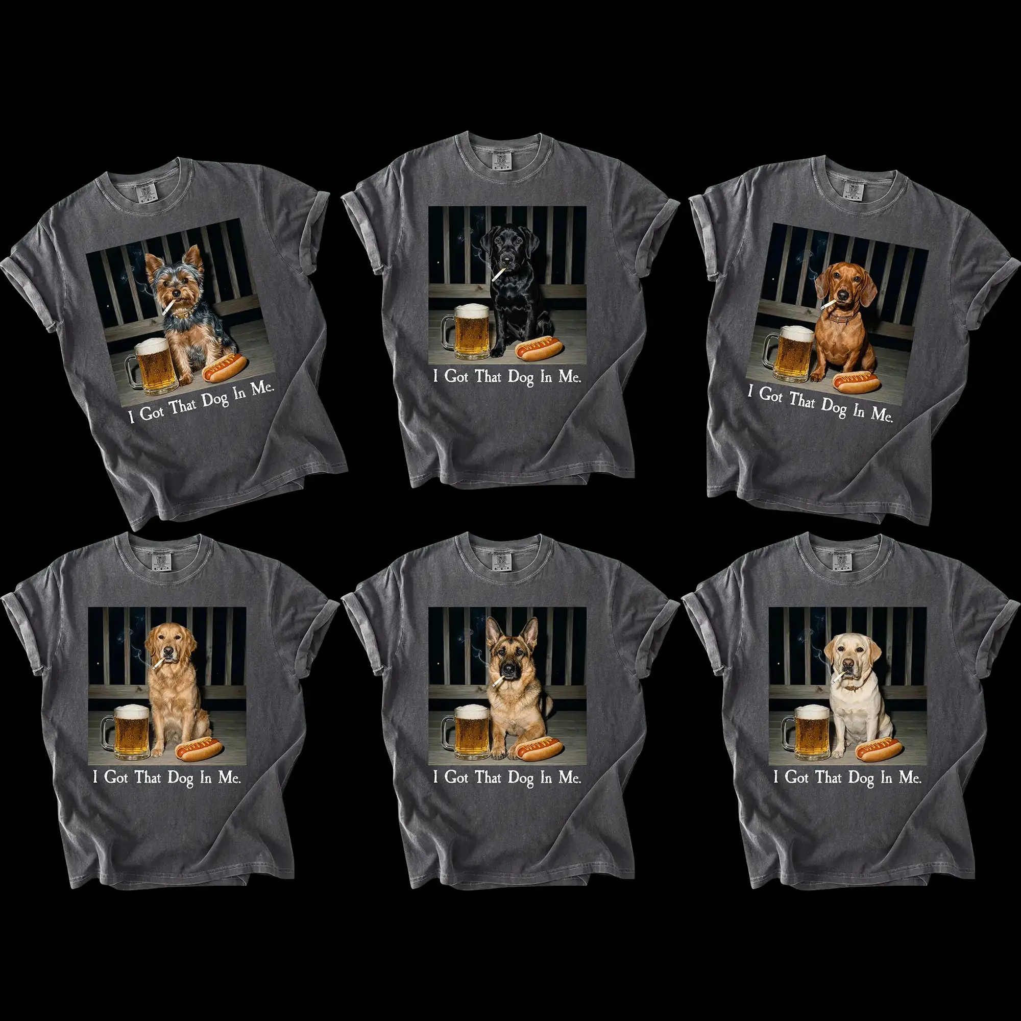 Comfort Colors Funny Dog Shirt 50+ Breeds, I Got That Dog In Me Tee, Yorkie, Dachshund, Goldendoodle, German Shepherd Dog Smoking Graphic, Sarcastic Dog Dad Gift, Vintage Meme Shirt