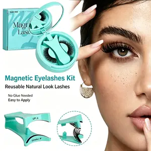Magnetic Eyelashes Kit with Applicator Tool, Reusable Natural Look Magnetic Lash Set No Glue Needed, Easy Wear Magnetic False Lashes with Curved Lash Clip for Beginners, Daily Makeup Magnetic Eye Lash Pack for Women